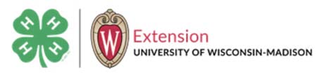 Banner with 4-H and University of Wisnconsin-Extension logos. 4-h is a four-leaf clover, Extension a shield.