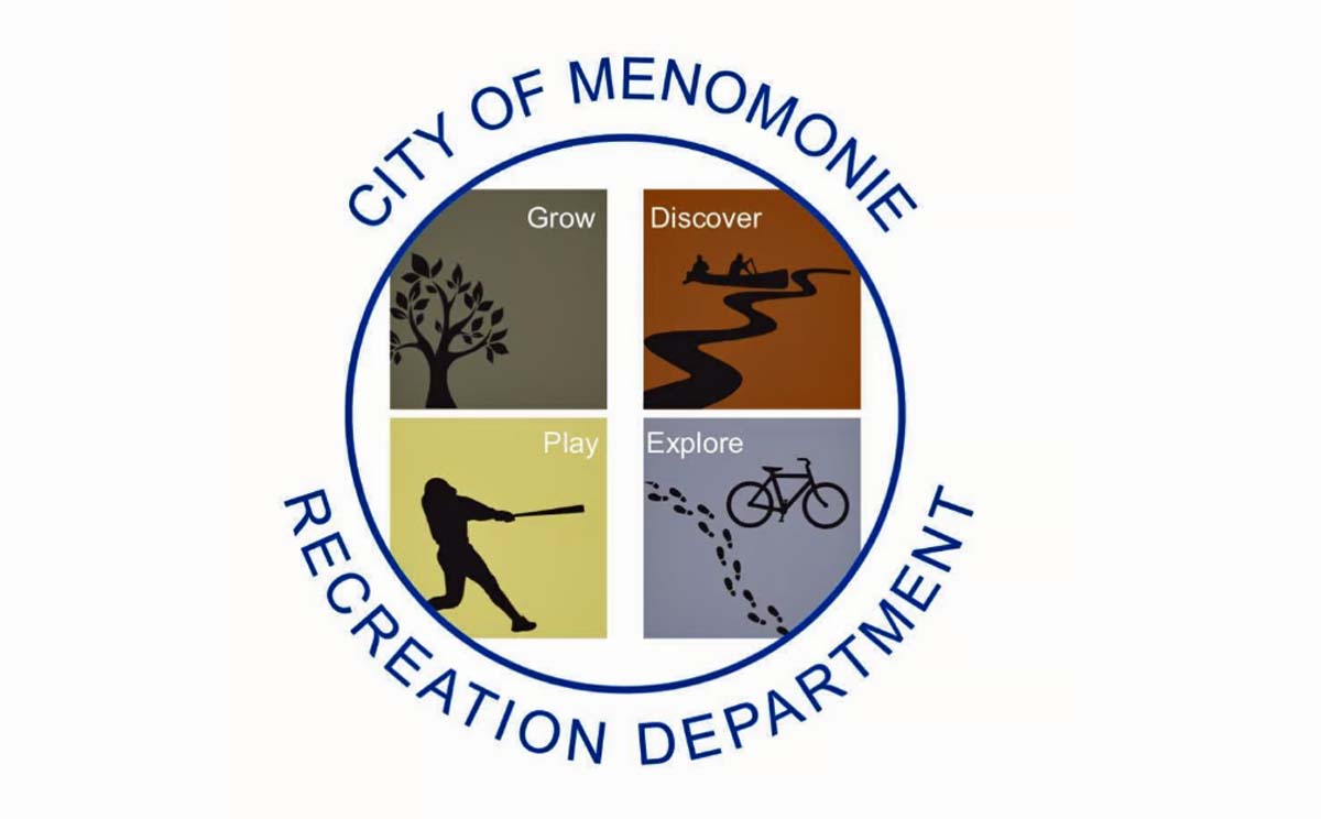 City of Menomonie Rec Department logo with words grow, discover, play, explore.