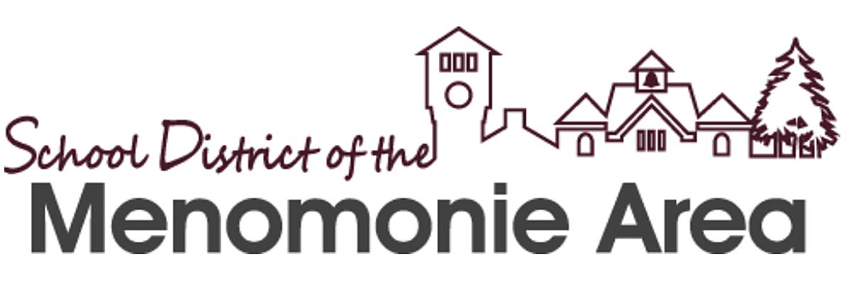 School district of Menomonie logo, including bowman tower, school house and a tree