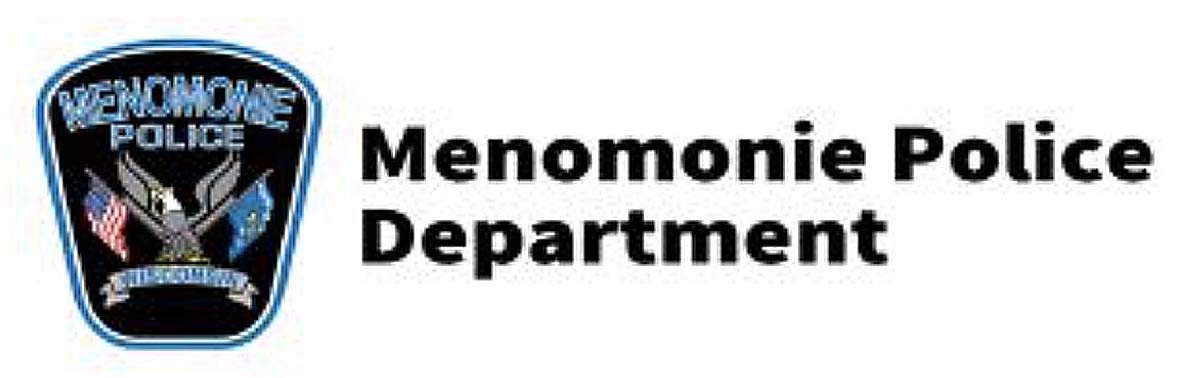 Menomonie (Wis) Police Department logo. Shield with eagle, US flag, Wisconsin state flag