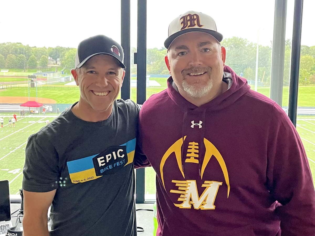 Menomonie High School football broadcasters Chad Zutter (left) and Joe Zydowsky. 