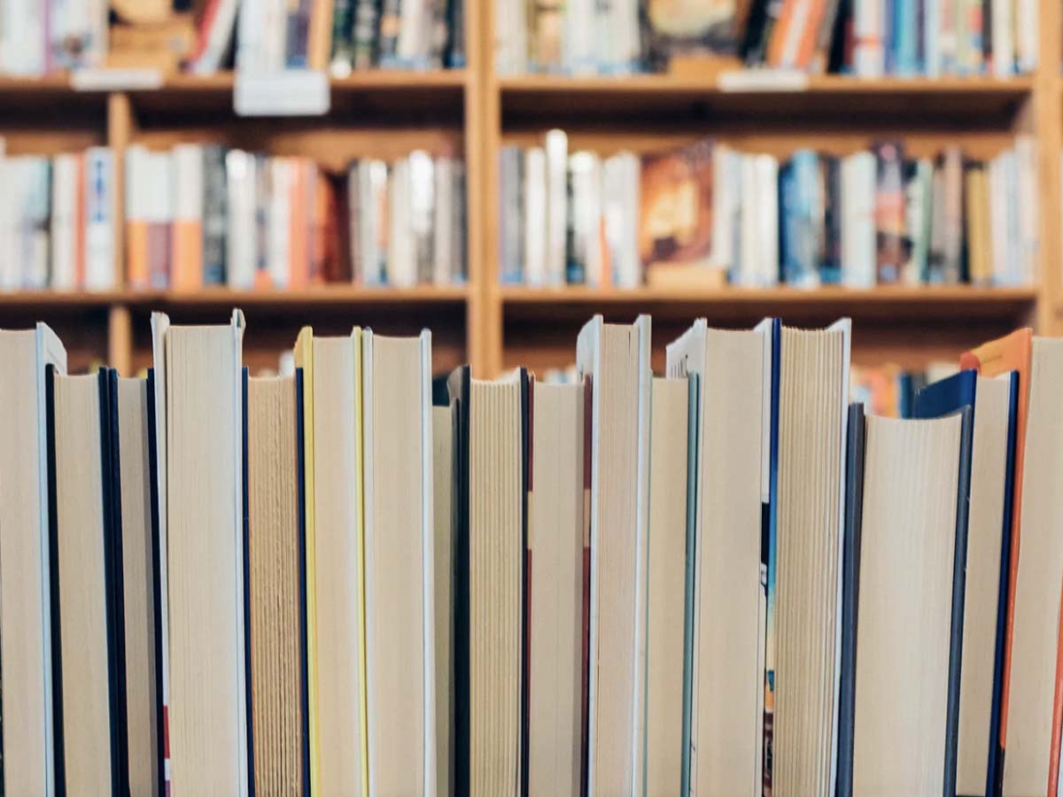 A row of books in the library