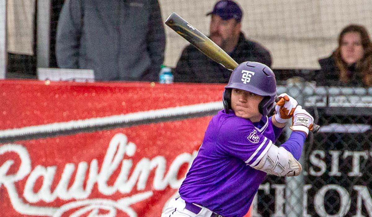 St. Thomas baseball player Brigs Richartz is at the plate