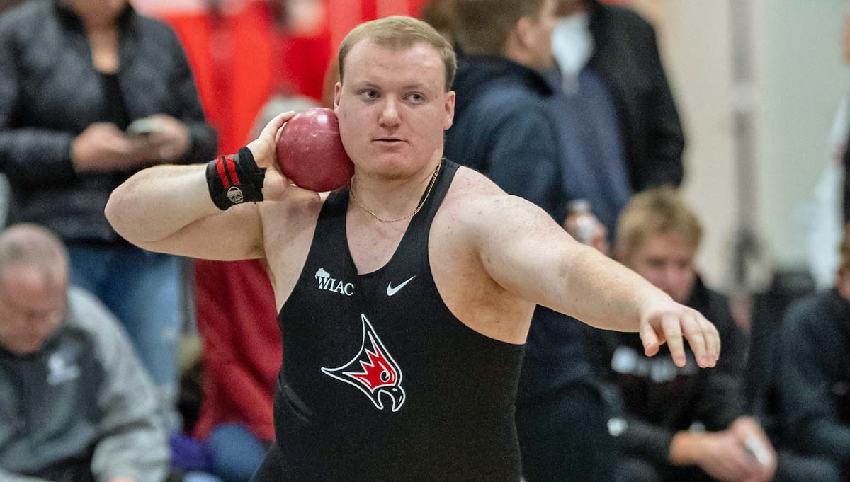 UW-River Falls' Ryan Dingwall prepares to throw the shot put.