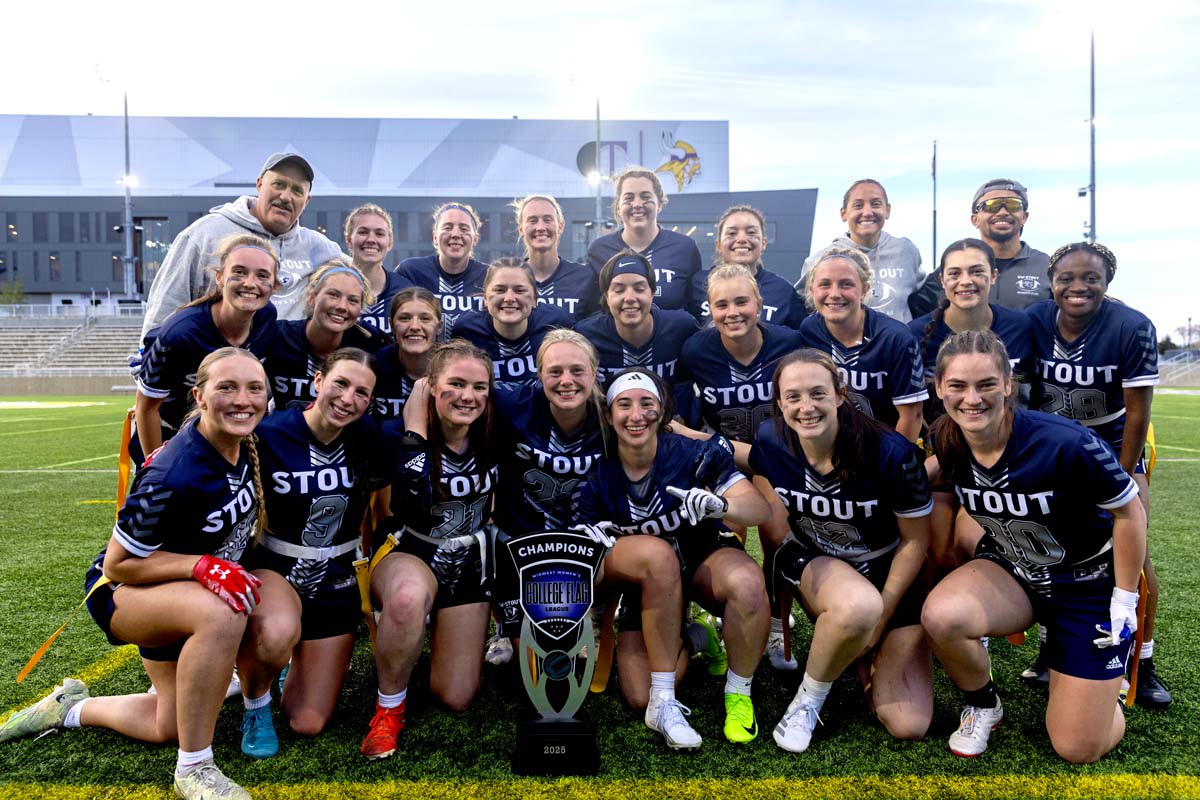The UW-Stout women's flag football team celebrated a regional championship.