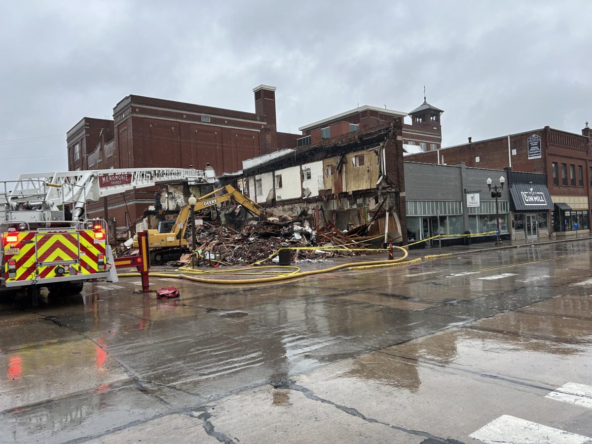 Menomonie firefighters work on a a downtown fire.