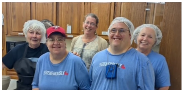 Volunteers at Menomonie United Methodist Monday’s Meal prepare food for a recent weekly meal. Photo: submitted