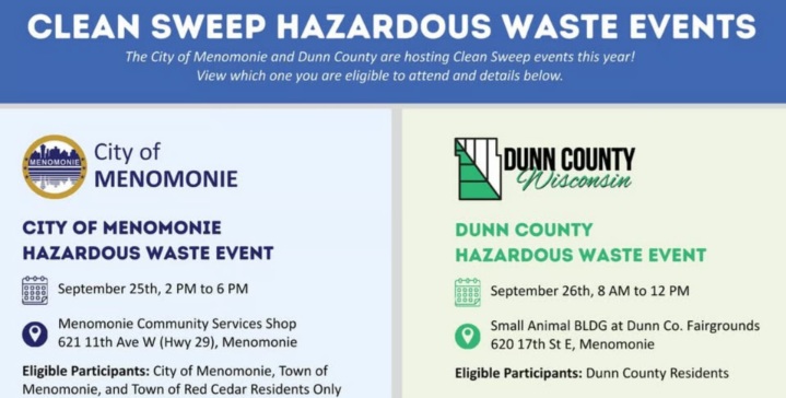 City of Menomonie and Dunn County to Hold Clean Sweep Hazardous Waste Events