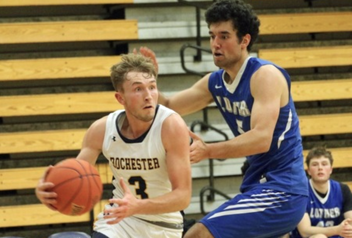 Rochester Community Technical College's No. 3 drives around an opponent.