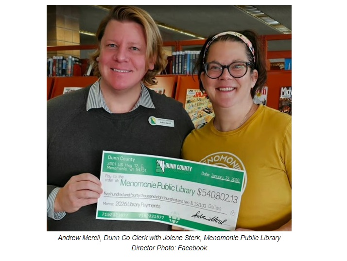 Menomonie Public Library Receives Annual Reimbursement Check