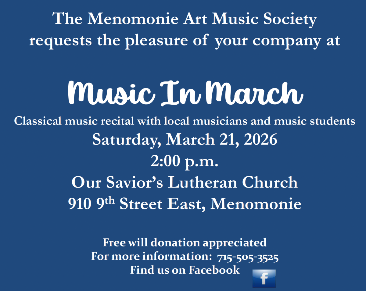 Menomonie Art Music Society Presents March 21 Recital