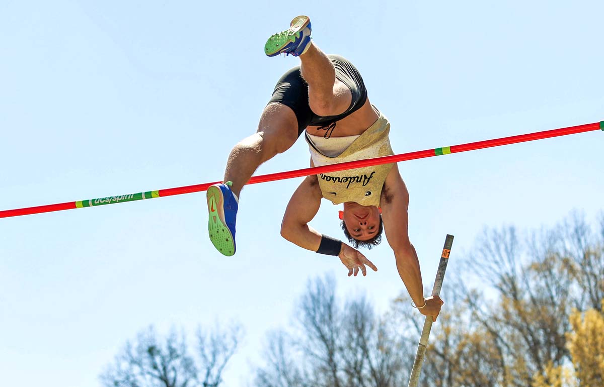 A stsudent-athlete clears the pole vault bar at a recent meet.