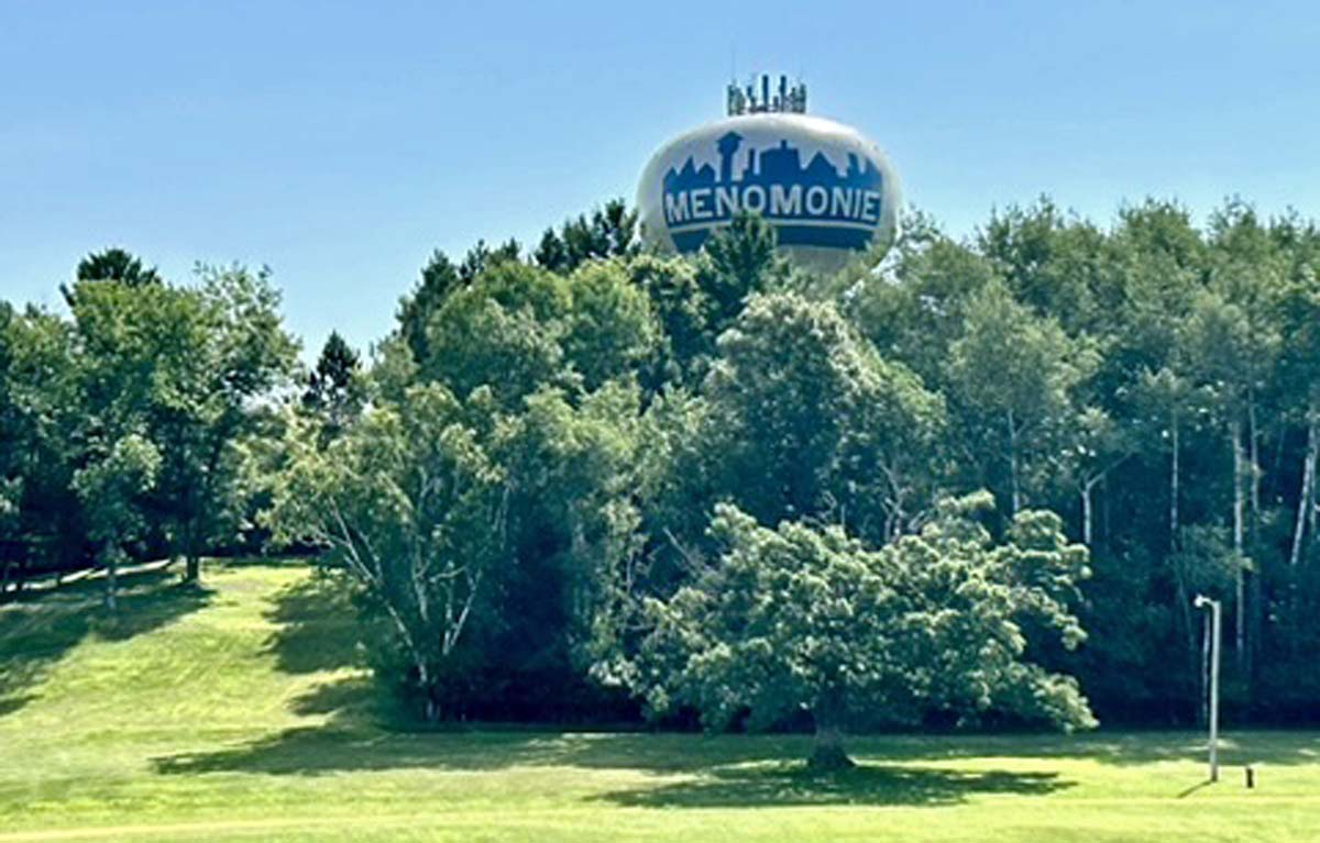 The City of Menomonie water tower on the east side of Menomonie.
