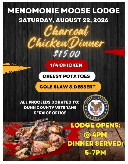Moose Lodge Chicken Dinner Fundraiser to Benefit Veterans Service Office Sat Aug 22