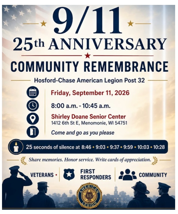 Legion Post 32 Invites Community to 9/11 25th Anniversary Remembrance