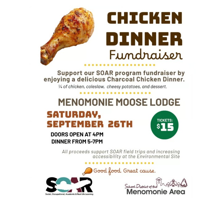 Moose Lodge Chicken Dinner Sat Sept 26 to Benefit SOAR Program