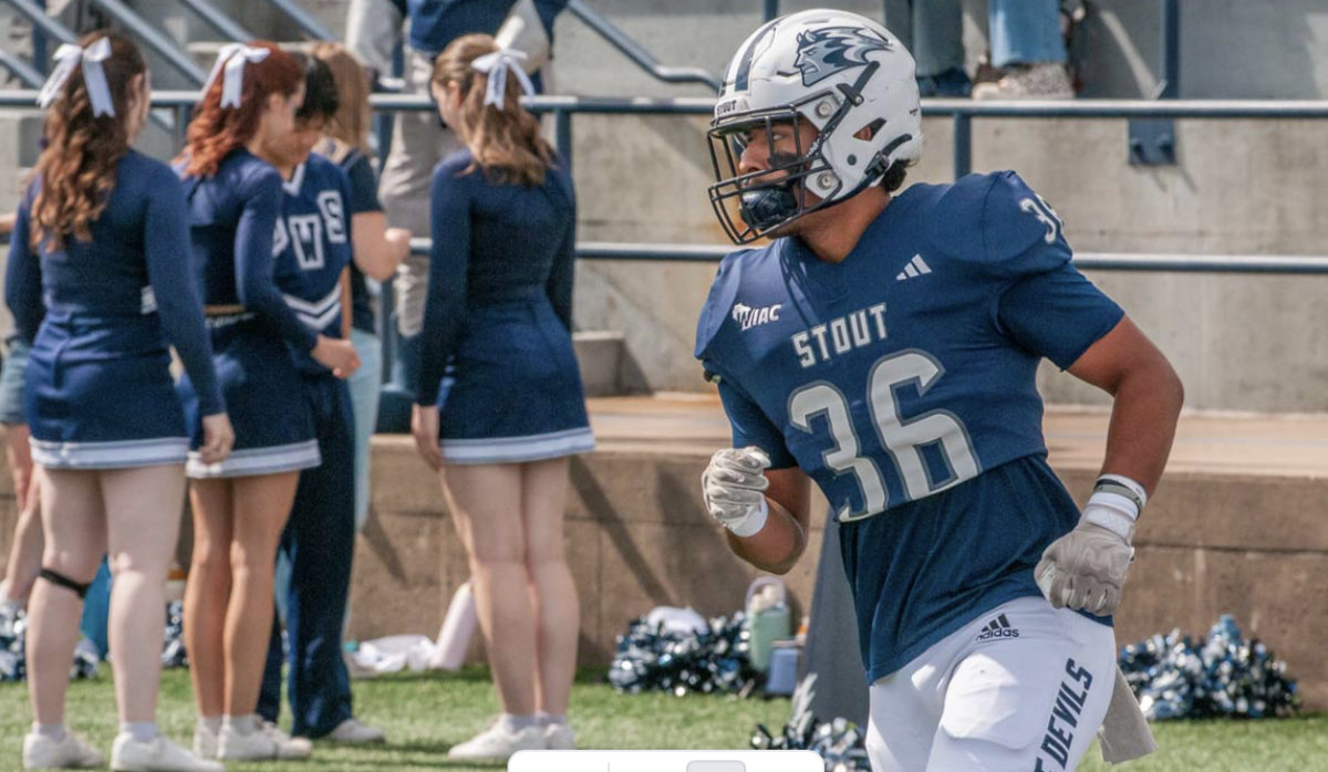 Junior linebacker Isaiah Giron is one of five Menomonie High School graduates on the 2026 UW-Stout Polytechnic football roster.  