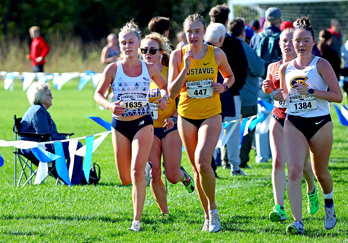 Female runners at a collegiate cross country meet hosted by Carleton College.